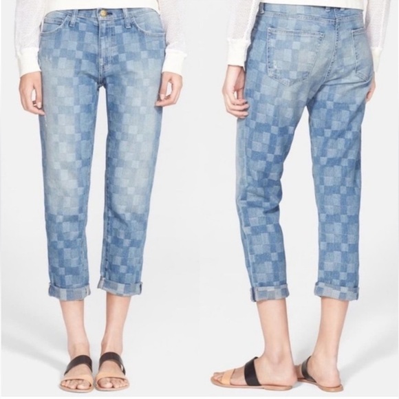 Current/Elliott The Fling Slim Boyfriend Checkered Jeans Distressed Blue Size 27 - Picture 14 of 16